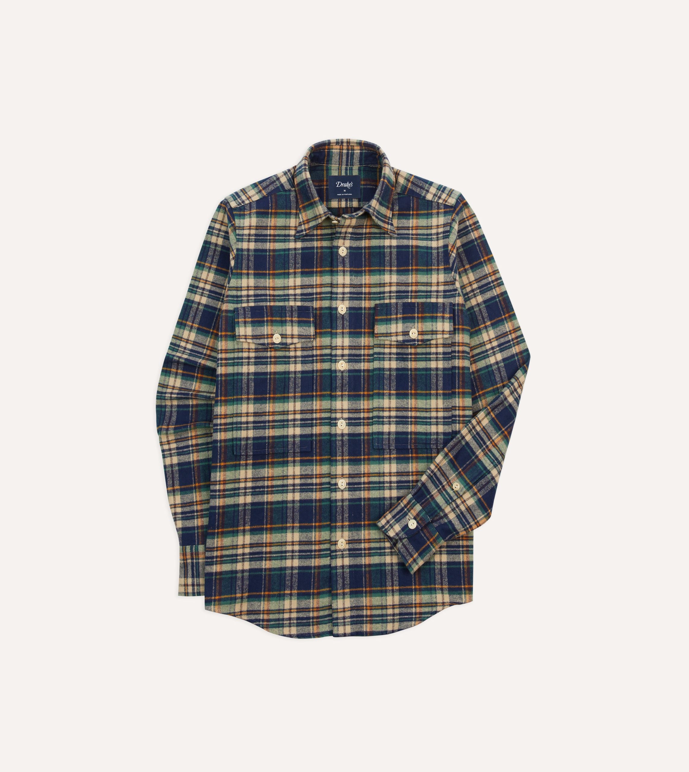 Indigo Check Cotton Two-Pocket Work Shirt