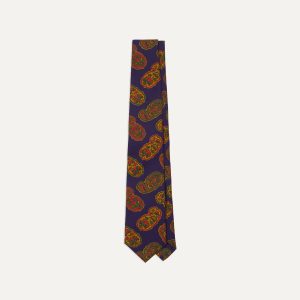 Purple Large Paisley Print Silk Self Tipped Tie