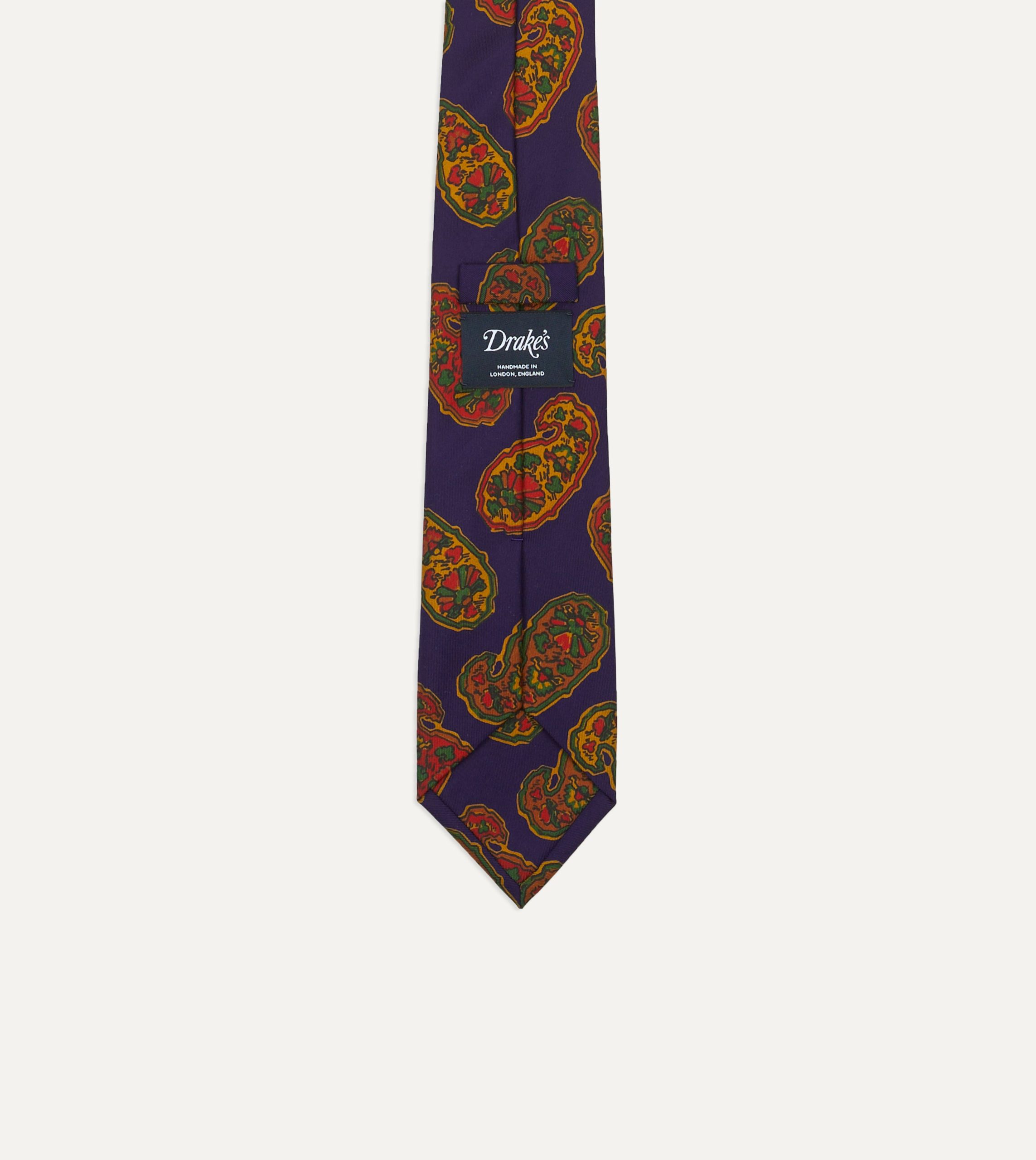Purple Large Paisley Print Silk Self Tipped Tie - Image 3