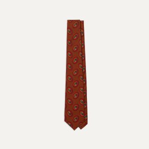 Brown Oval Medallion Print Silk Self Tipped Tie