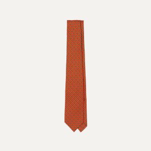 Orange Micro Geometric Print Silk Self Tipped Tie