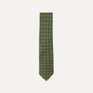 Green and Gold Diamond Medallion Print Madder Twill Silk Tie