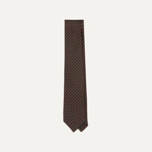 Green Micro Geometric Print Silk Twill Self Tipped Tie