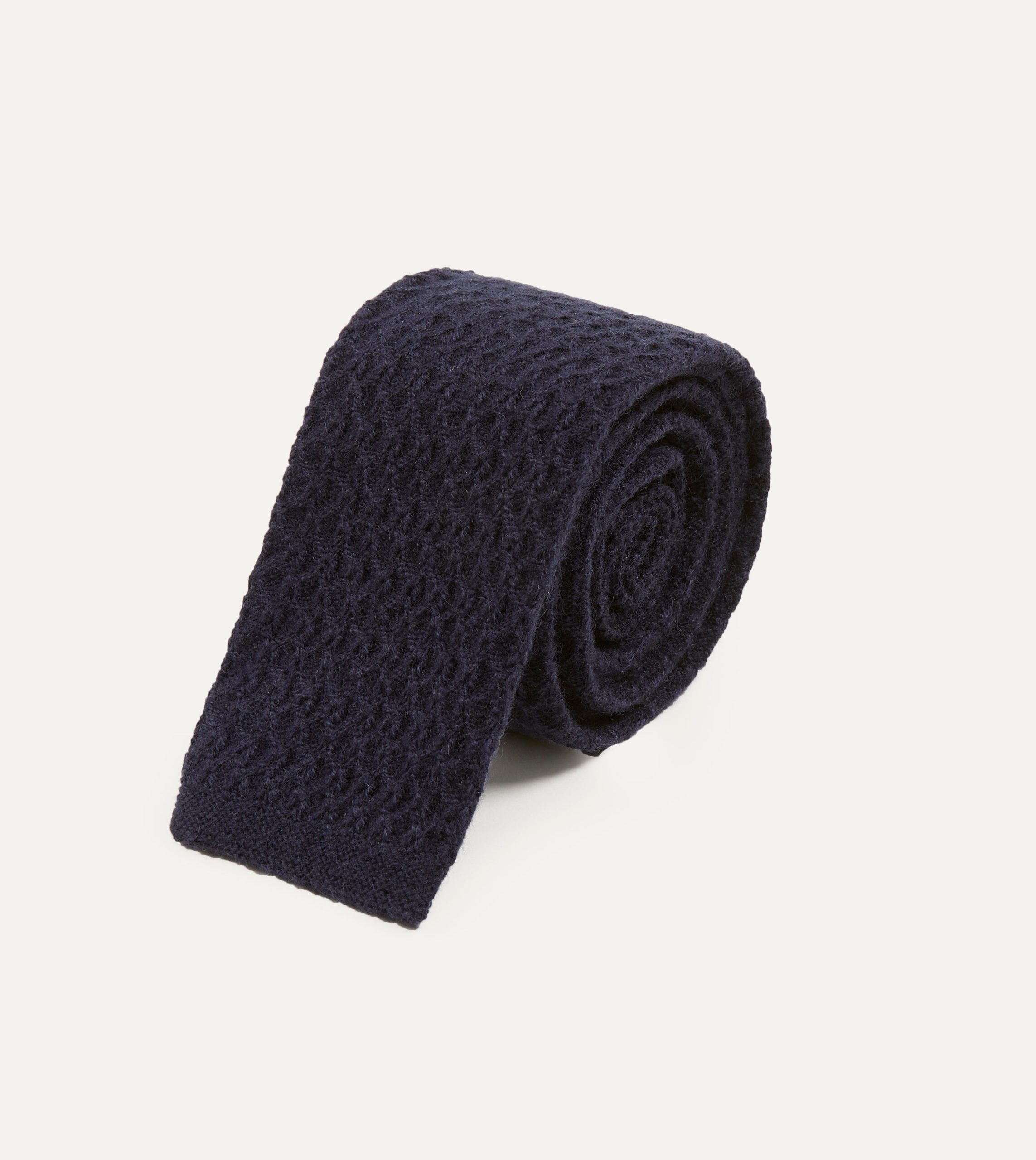 Navy Knitted Cashmere Wool Solid Colour Tie - Image 2