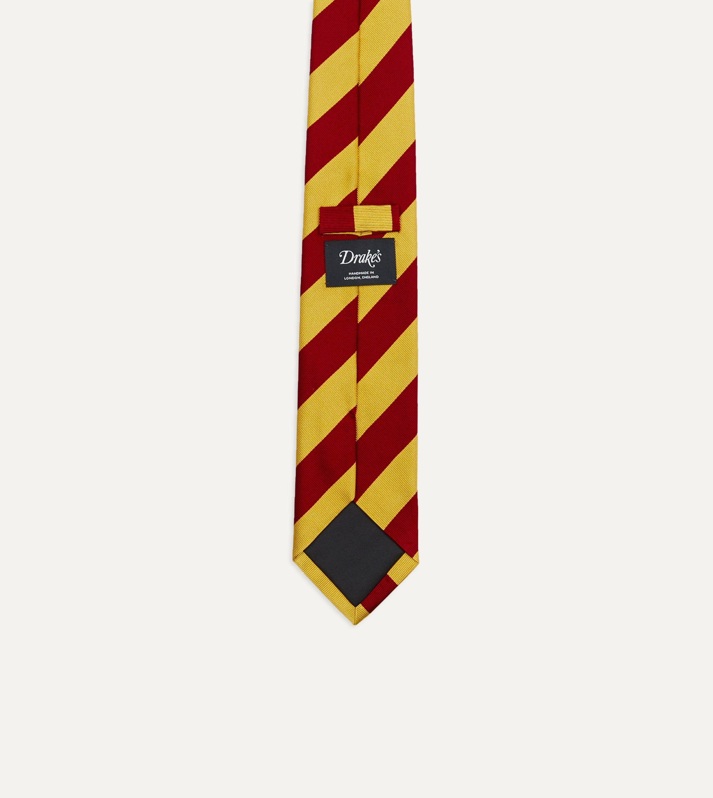 Red and Yellow Broad Stripe Silk Tipped Tie - Image 3