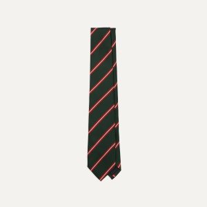 Green. Red and Ecru Stripe Silk Tipped Tie