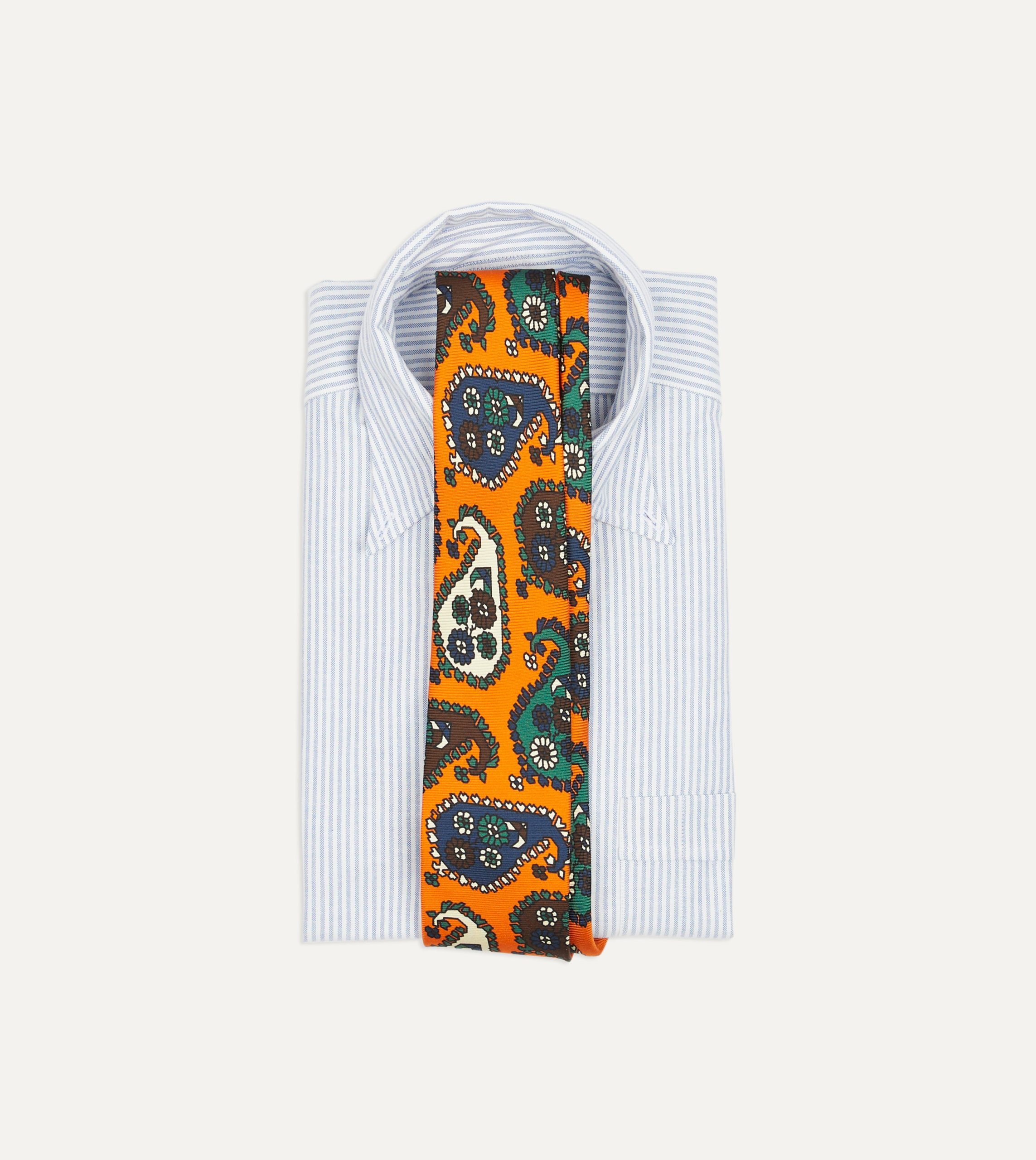 Orange Geometric Paisley Print Twill Silk Tie - Image 2