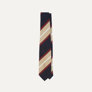 Navy. Red and Gold Multi Stripe Mogador Silk Tipped Tie