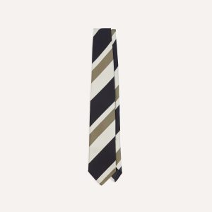 Navy and Olive Broad Stripe Silk Tipped Tie