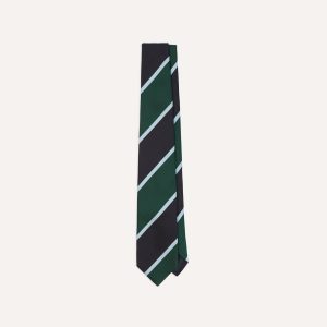 Navy and Green Broad Stripe Mogador Silk Tipped Tie