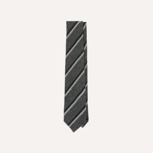 Grey. Navy and White Double Stripe Tipped Wool Tie