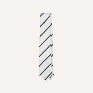 White and Navy Bar Stripe Repp Silk Tipped Tie