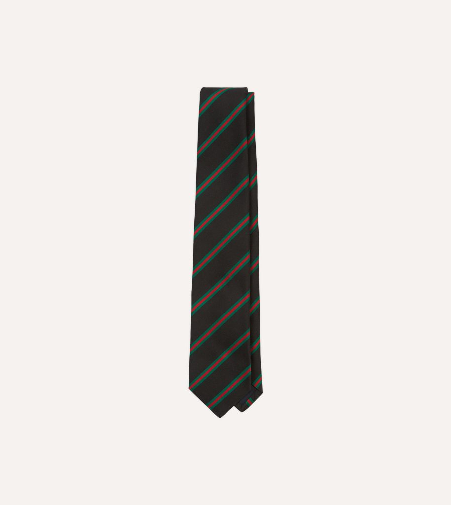 Black. Green and Red Sandwich Stripe Mogador Silk Tipped Tie