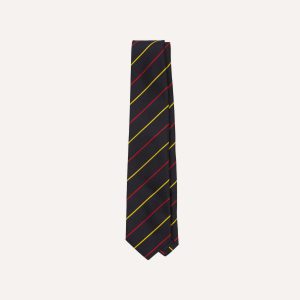 Navy. Red and Yellow Fine Stripe Mogador Silk Tipped Tie