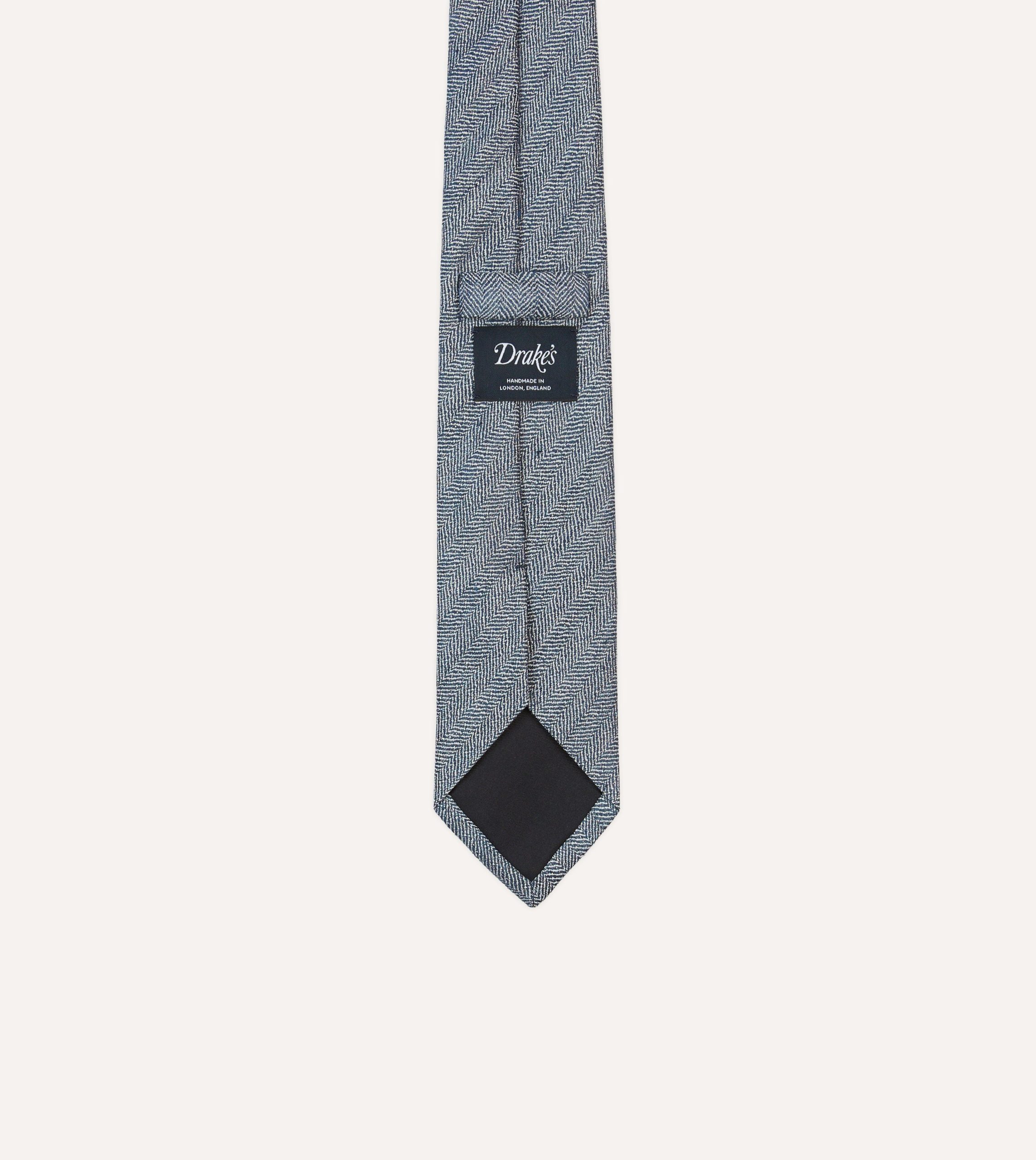Navy and Ecru Herringbone Linen Silk Tipped Tie - Image 4