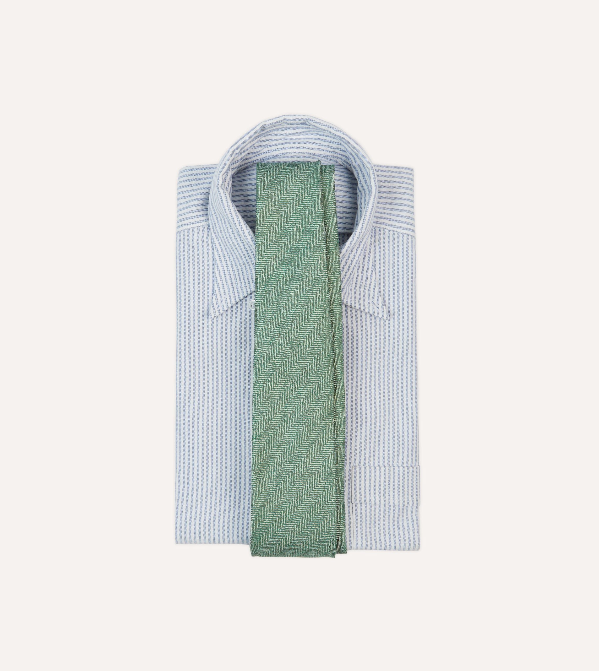 Green and Ecru Herringbone Linen Silk Tipped Tie - Image 2