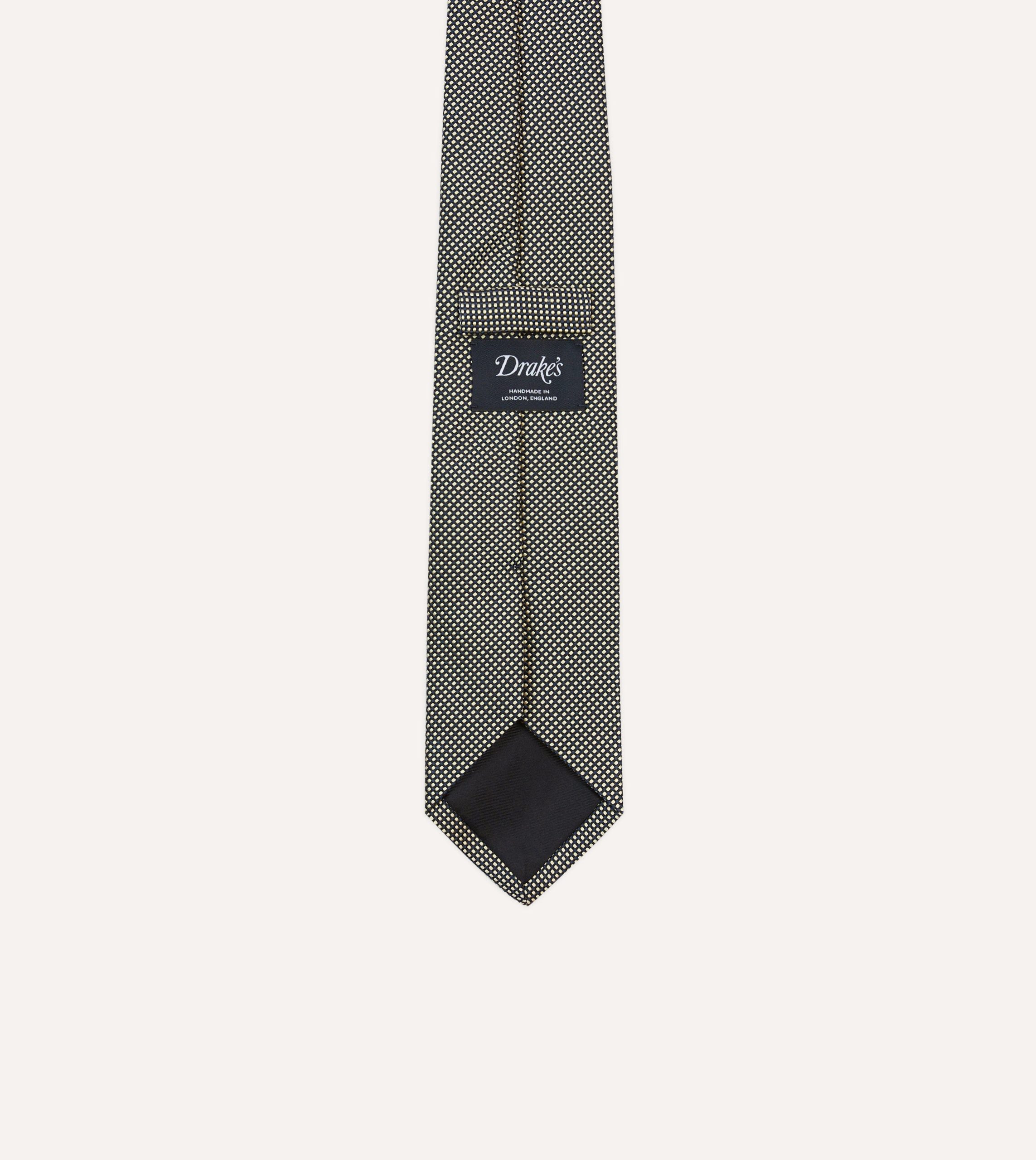 Navy and Ecru Oxford Weave Silk Tipped Tie - Image 4