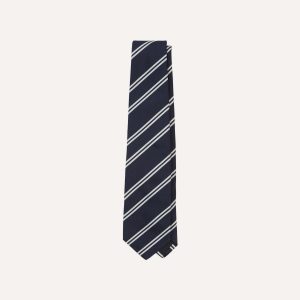 Navy and Ecru Double Stripe Repp Silk Tipped Tie