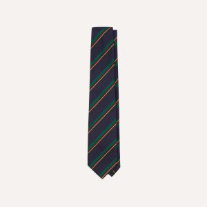 Navy. Green. Red and Yellow Multi Stripe Repp Silk Tipped Tie