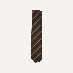 Brown. Green. Red and Yellow Multi Stripe Repp Silk Tipped Tie