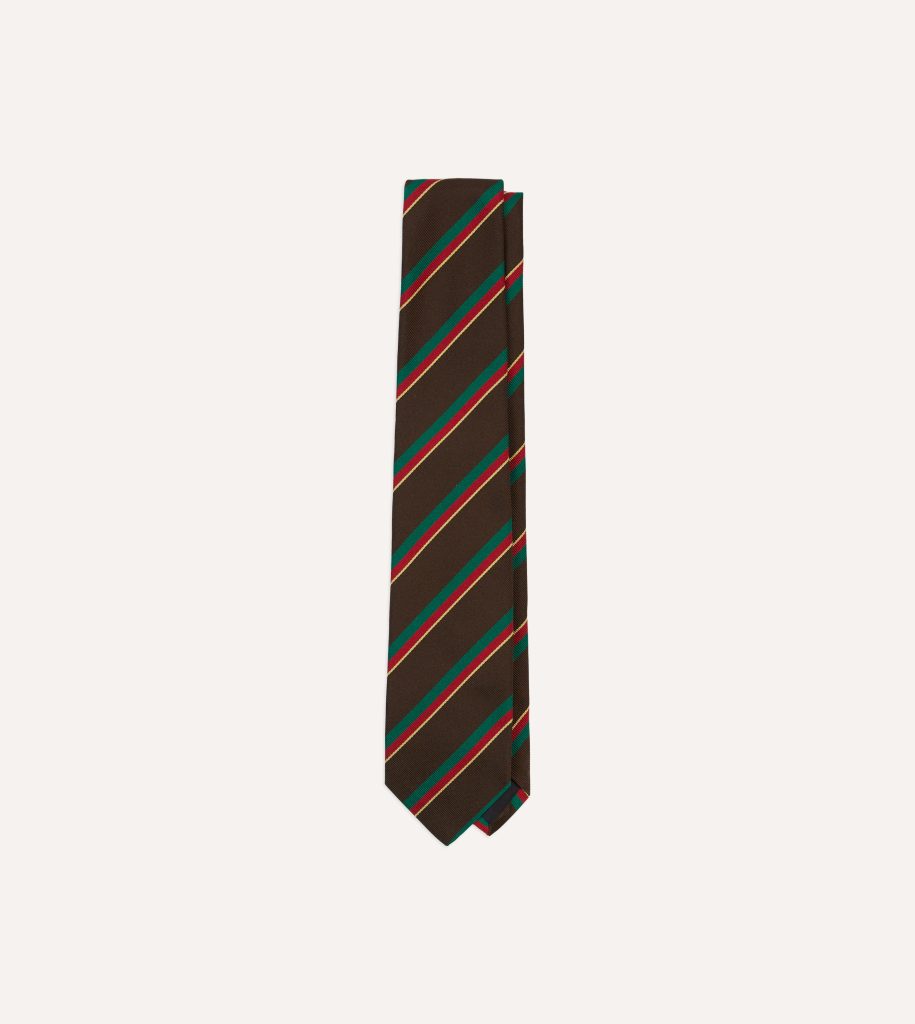 Brown. Green. Red and Yellow Multi Stripe Repp Silk Tipped Tie