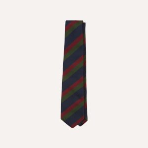 Blue. Red and Green Broad Stripe Repp Silk Tipped Tie