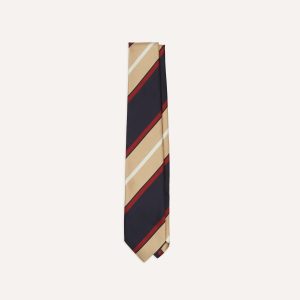 Navy. Red and Gold Stripe Repp Silk Tipped Tie