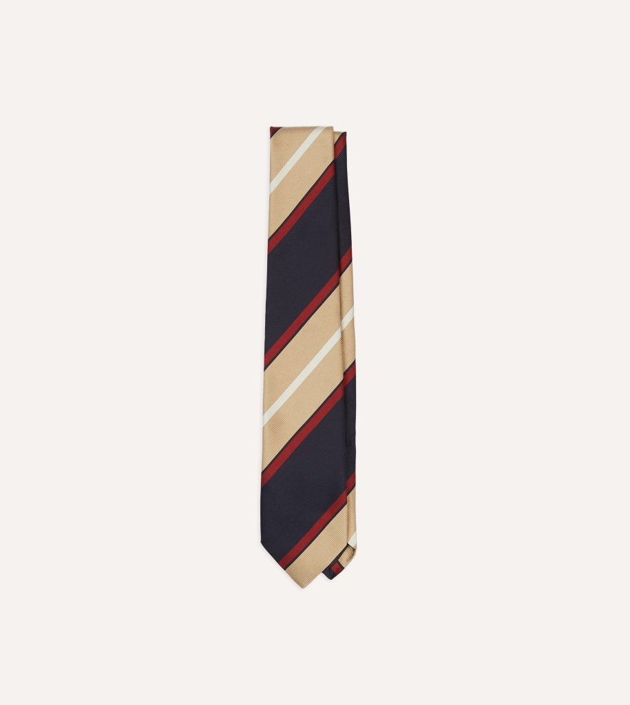 Navy. Red and Gold Stripe Repp Silk Tipped Tie