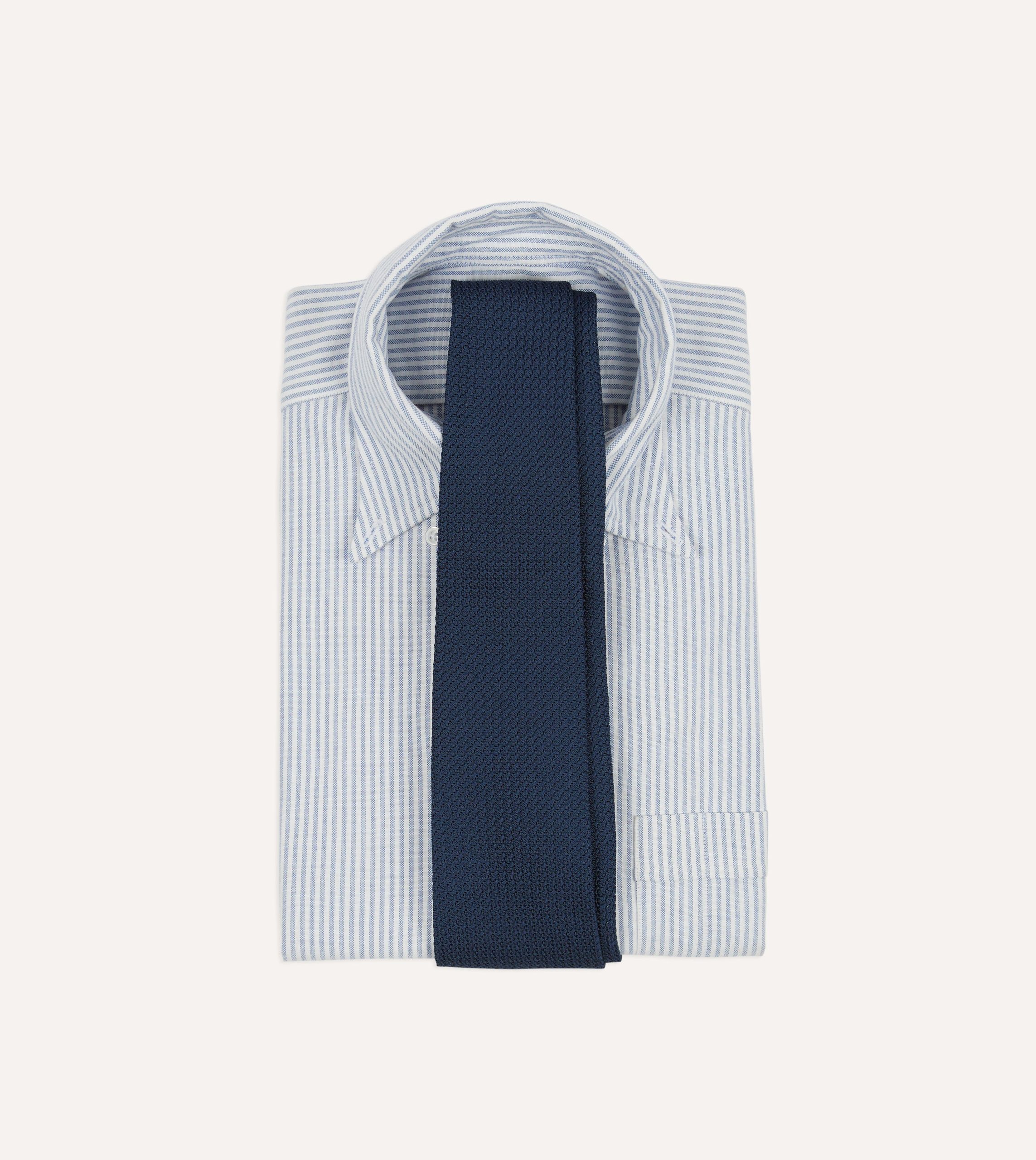 Navy Hand Rolled Large Knot Grenadine Tie - Image 2