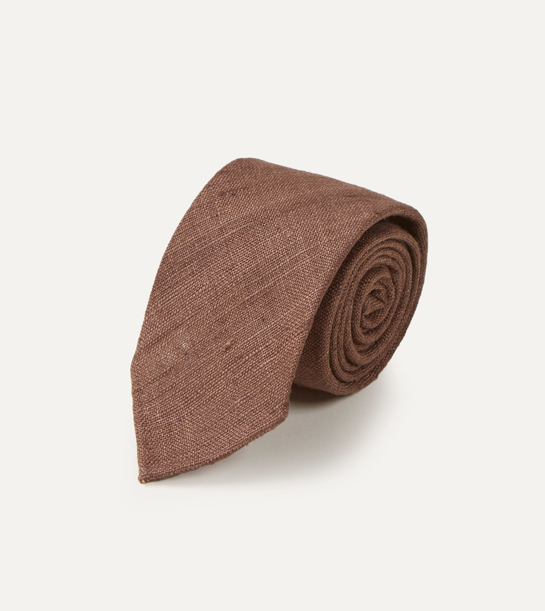 Brown Tussah Hand Rolled Silk Tie - Image 2