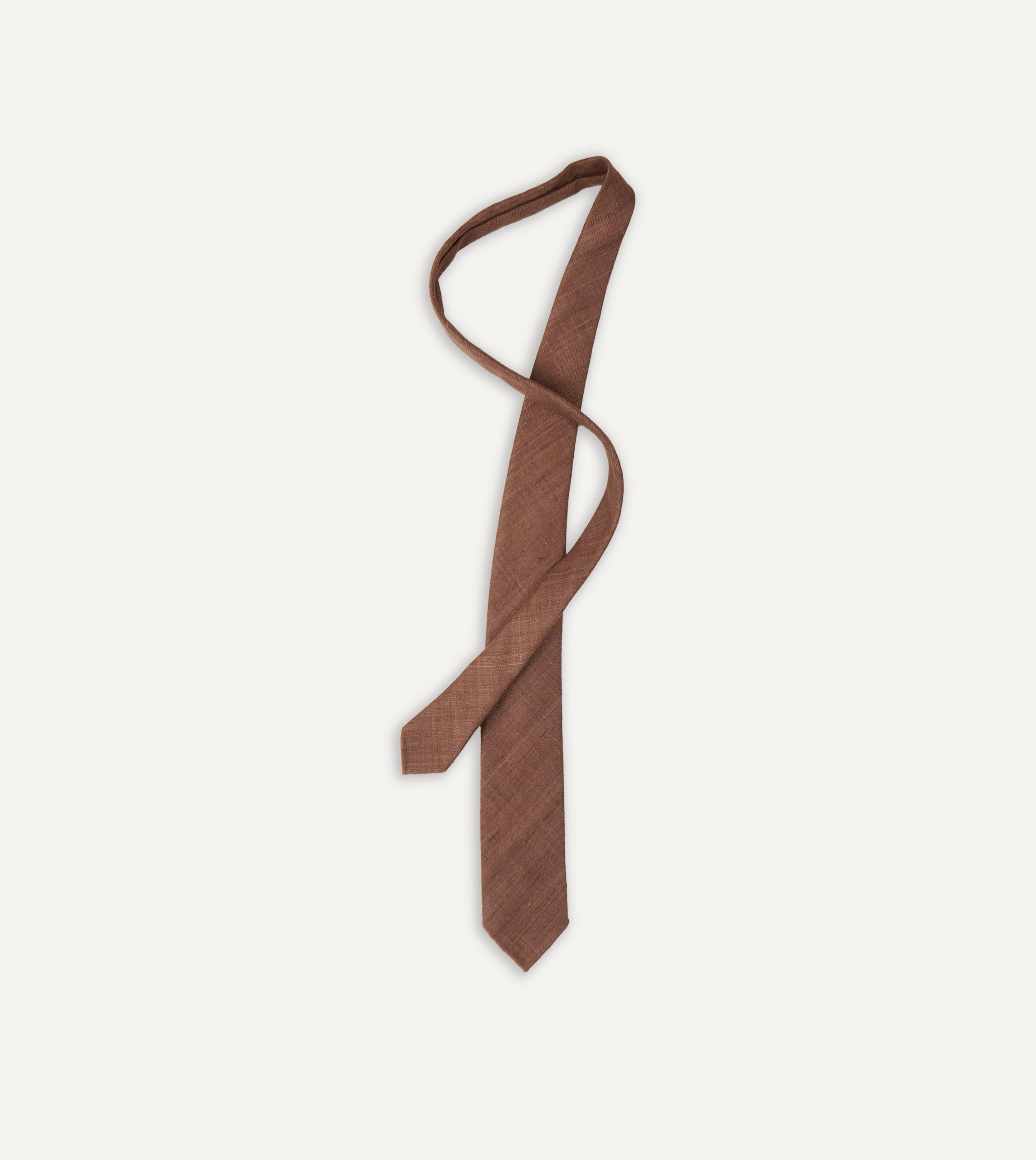 Brown Tussah Hand Rolled Silk Tie - Image 4