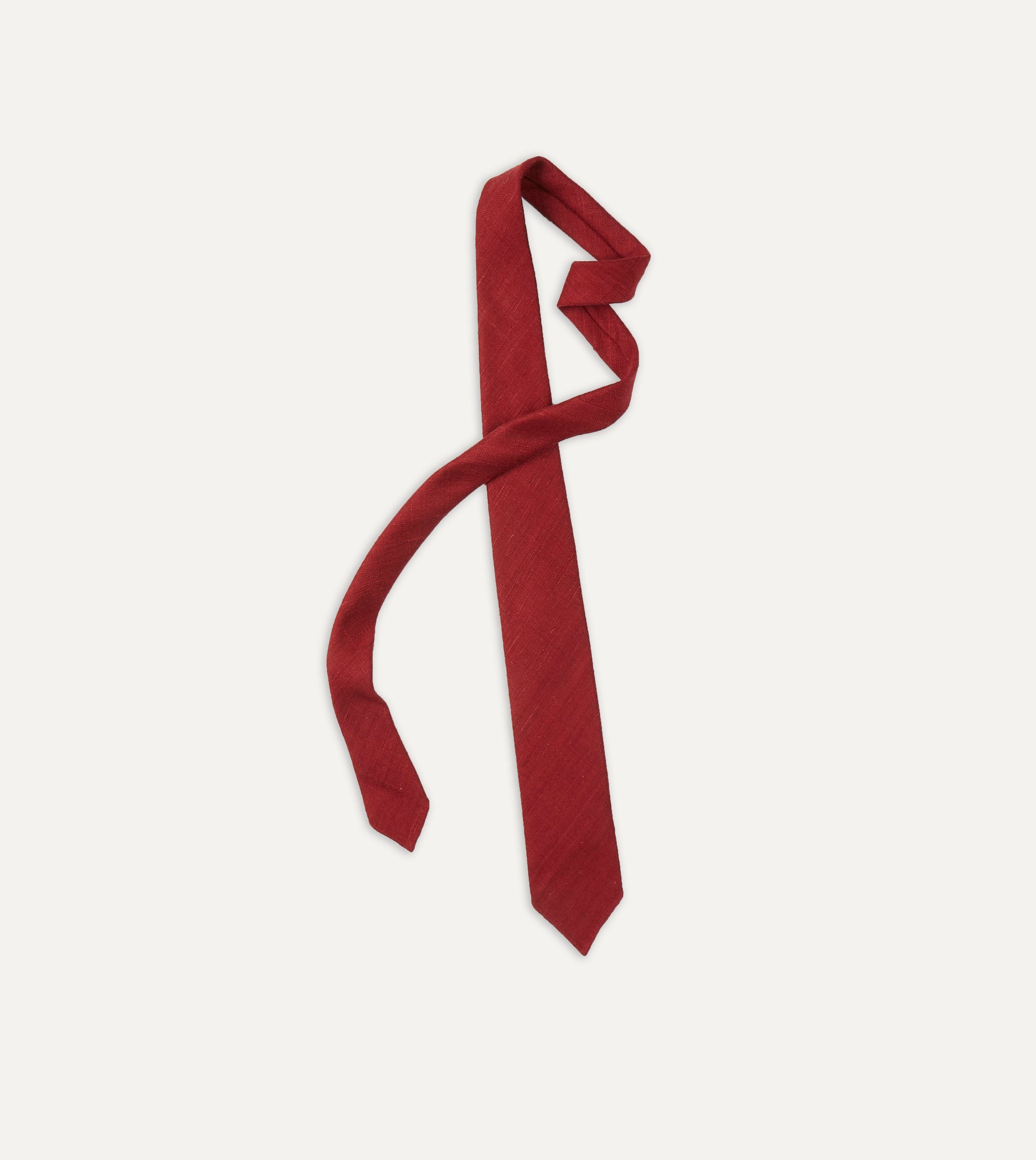 Red Tussah Hand Rolled Silk Tie - Image 4