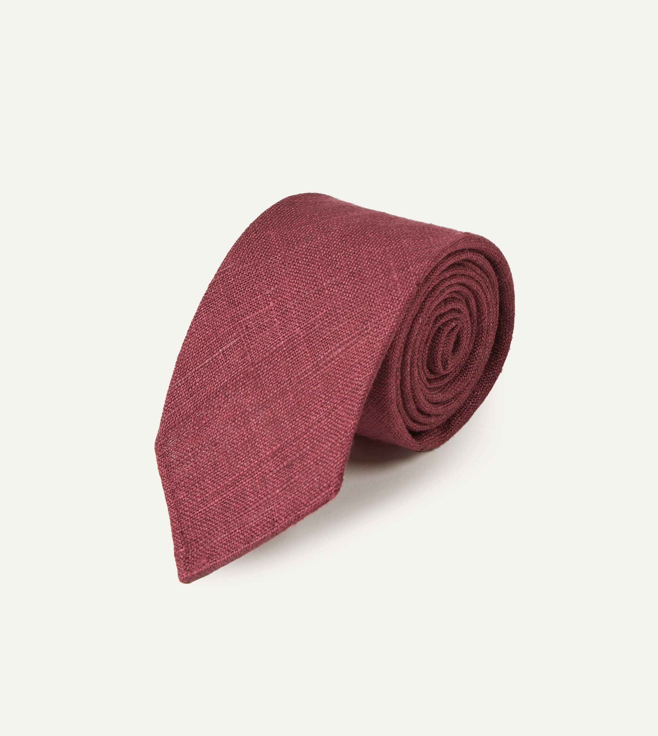 Burgundy Tussah Hand Rolled Silk Tie - Image 2