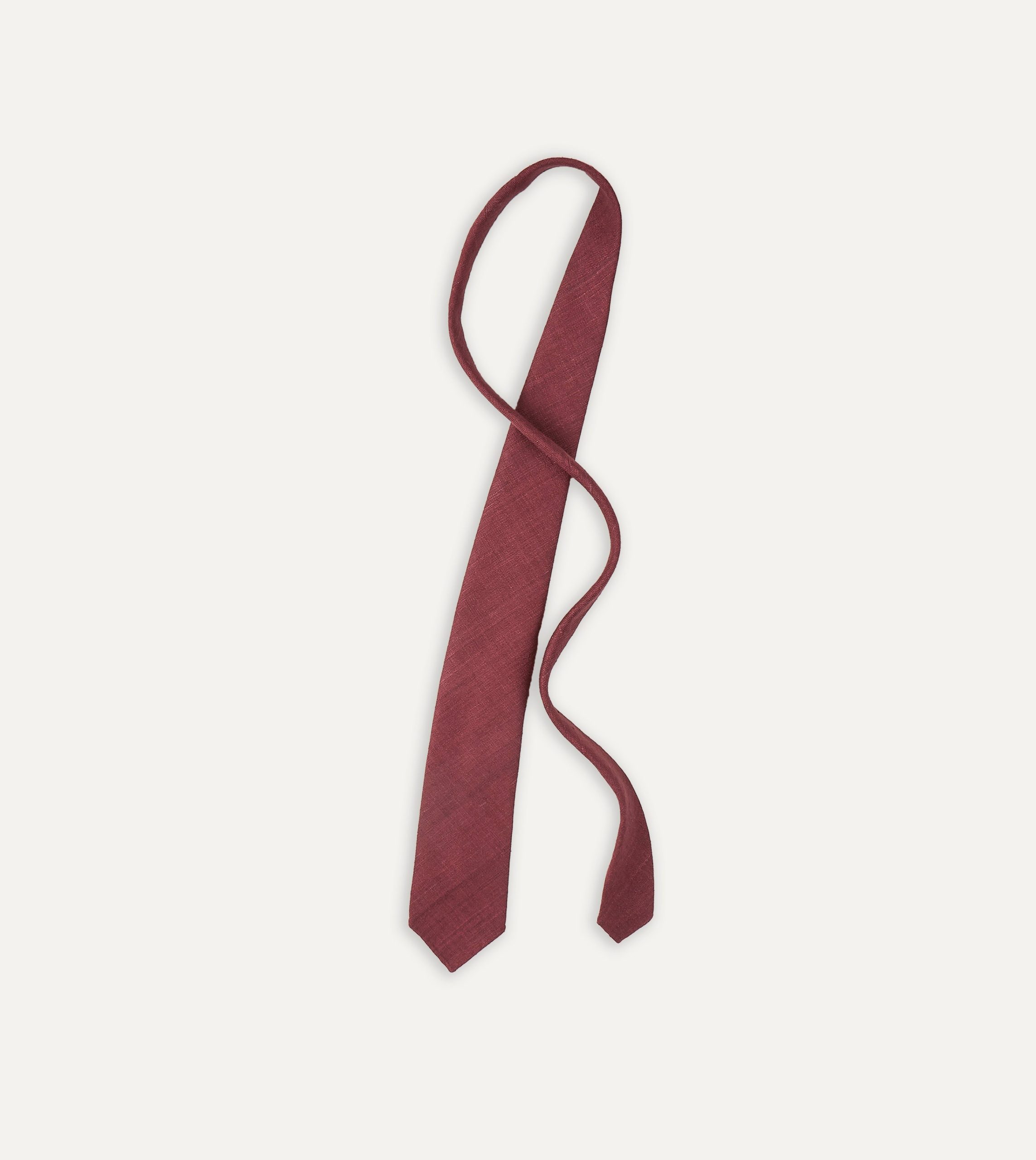 Burgundy Tussah Hand Rolled Silk Tie - Image 4