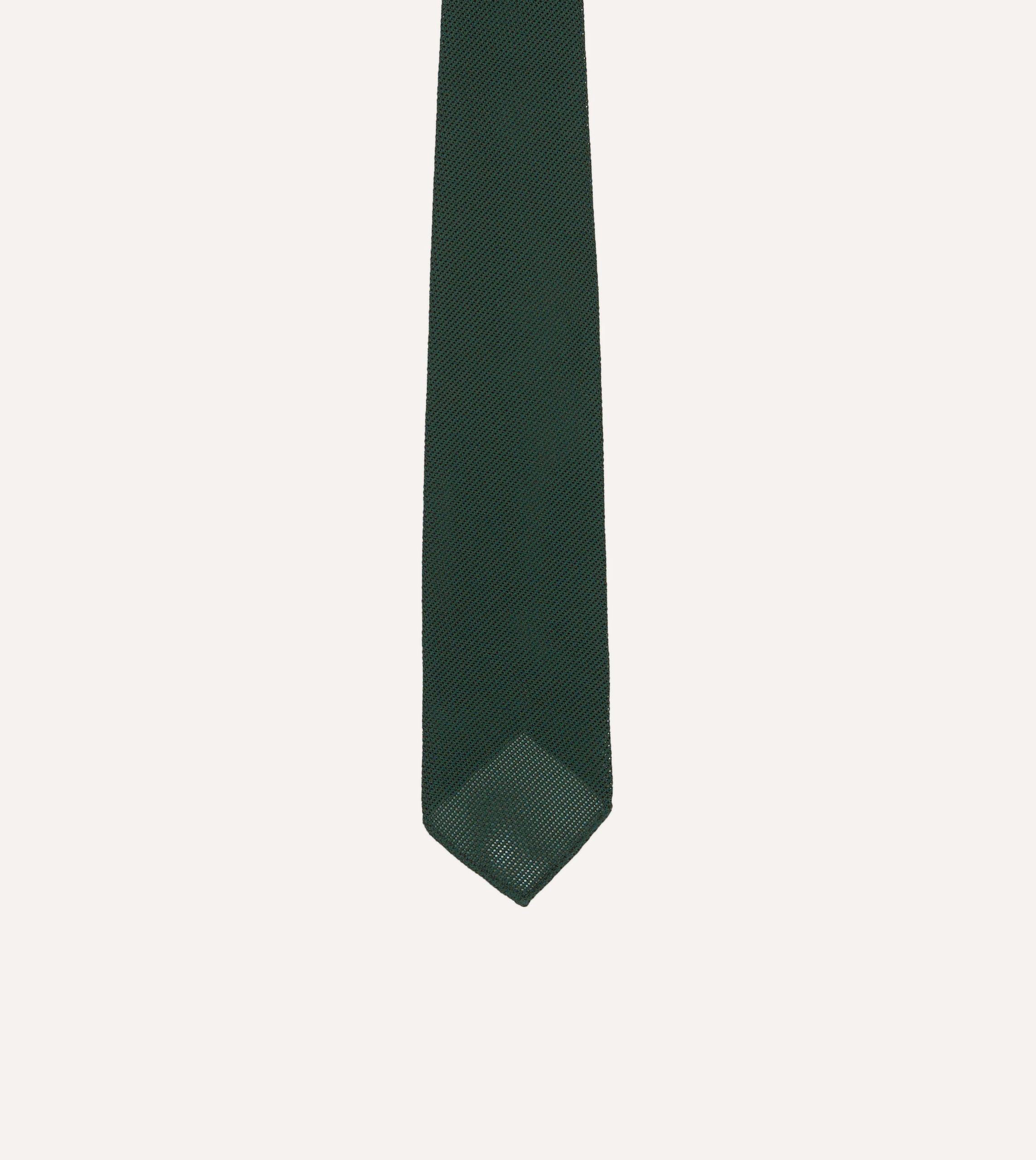 Green Fine Woven Grenadine Silk Hand Rolled Tie - Image 4