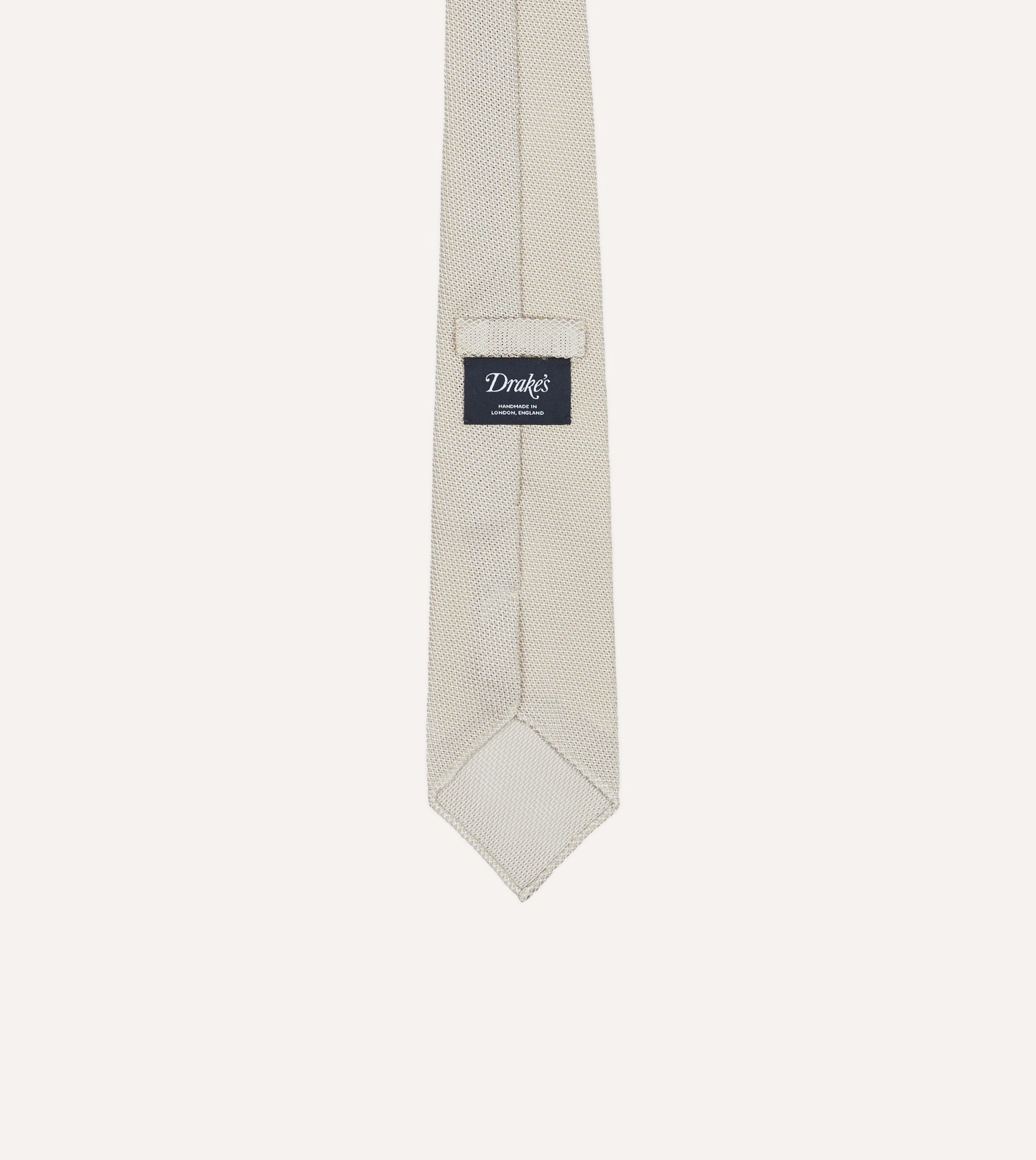 Ecru Fine Woven Grenadine Silk Hand Rolled Tie - Image 3