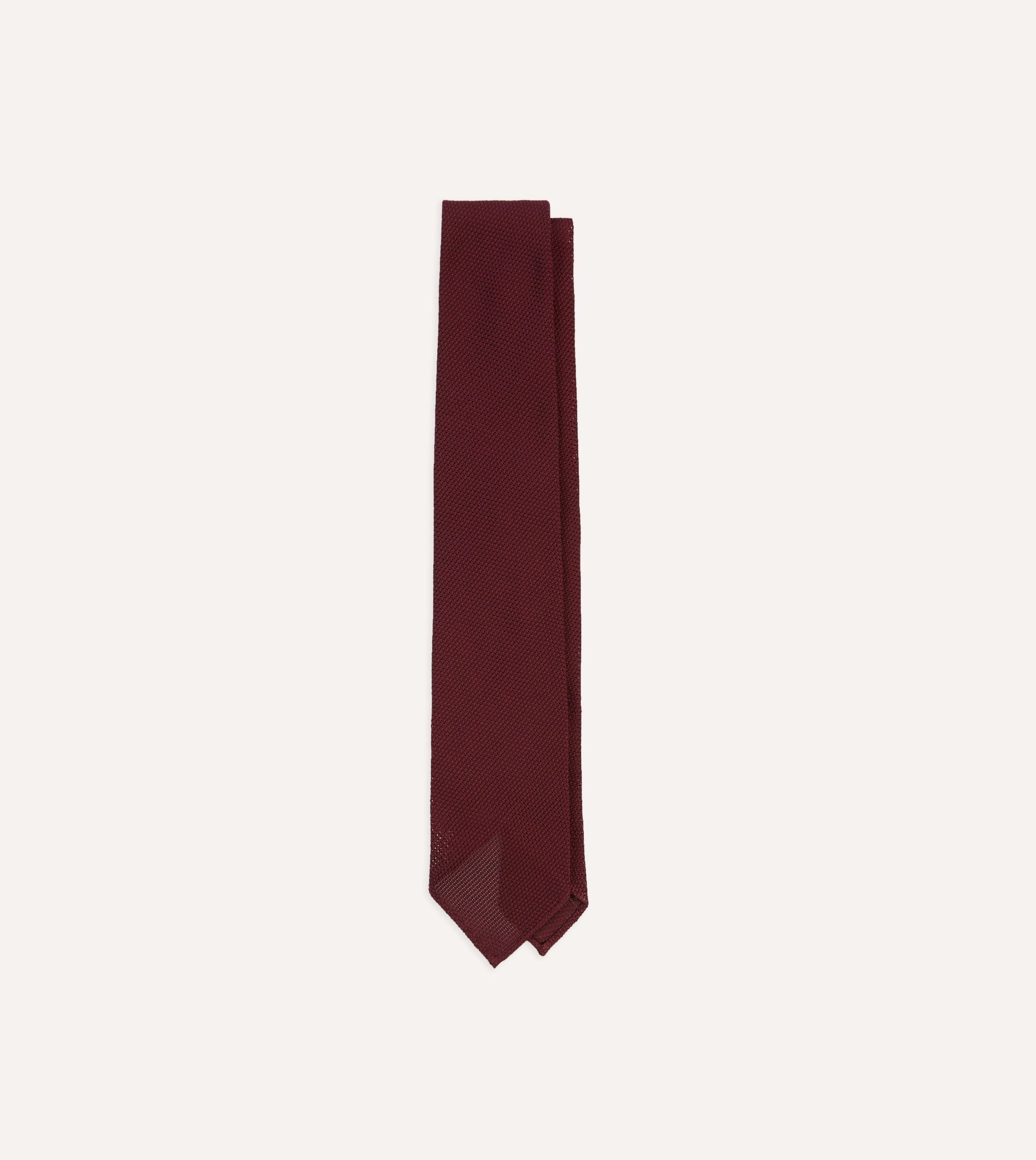 Maroon Fine Woven Grenadine Silk Hand Rolled Tie