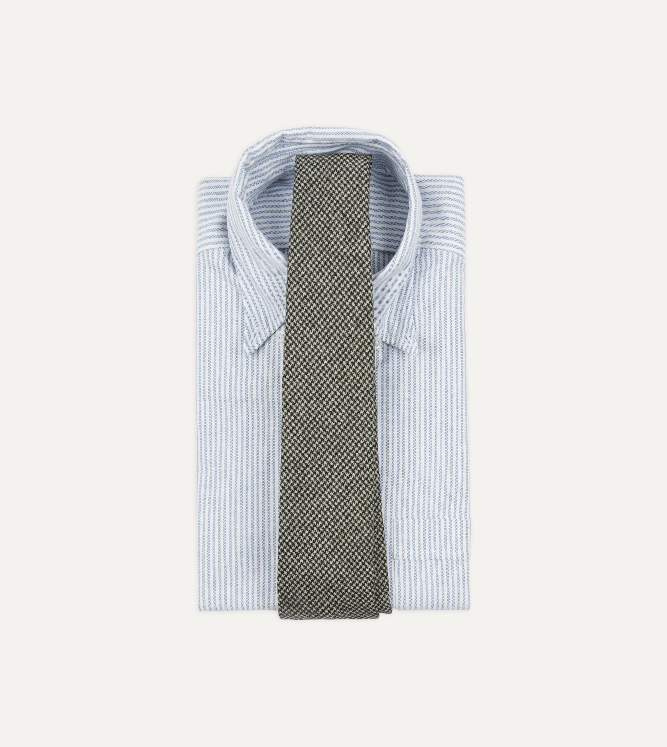 Light Grey Houndstooth Check Hand Rolled Wool Tie - Image 2
