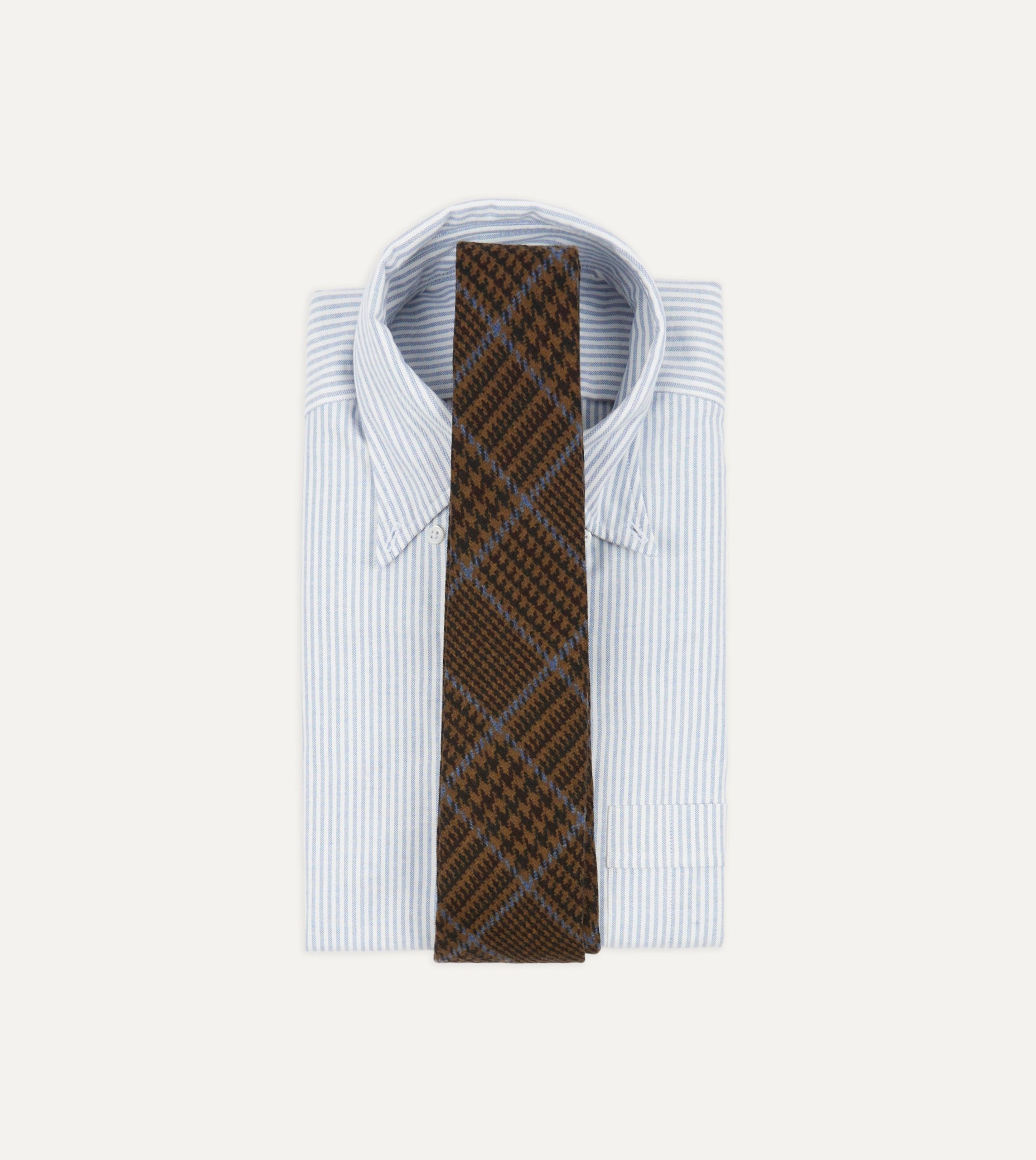 Dark Brown Prince of Wales Check Hand Rolled Wool Tie - Image 2
