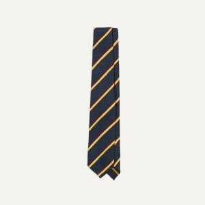 Navy. Red and Yellow Stripe Shantung Silk Tie