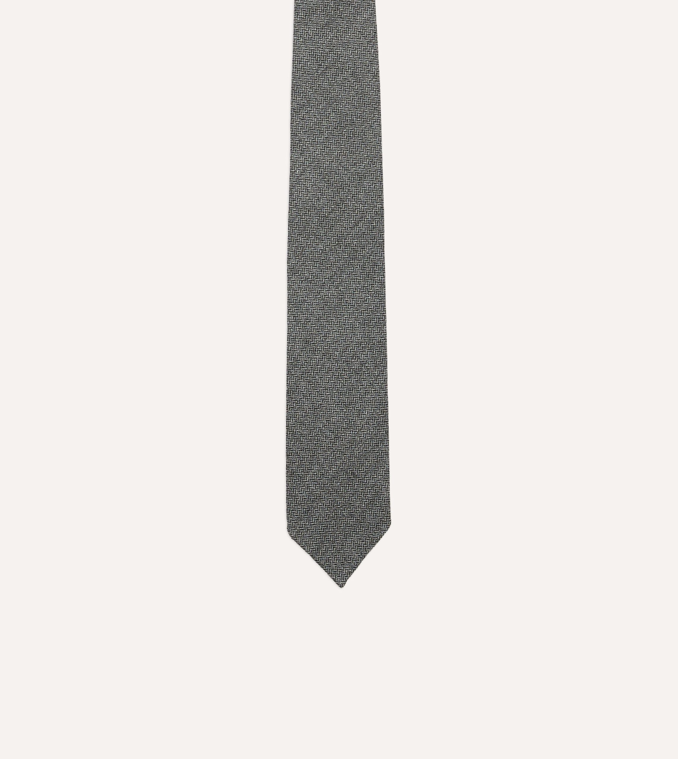 Grey Herringbone Hand Rolled Wool Tie - Image 4