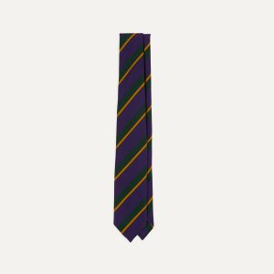 Navy Multicoloured Stripe Repp Wool Cotton Hand-Rolled Tie