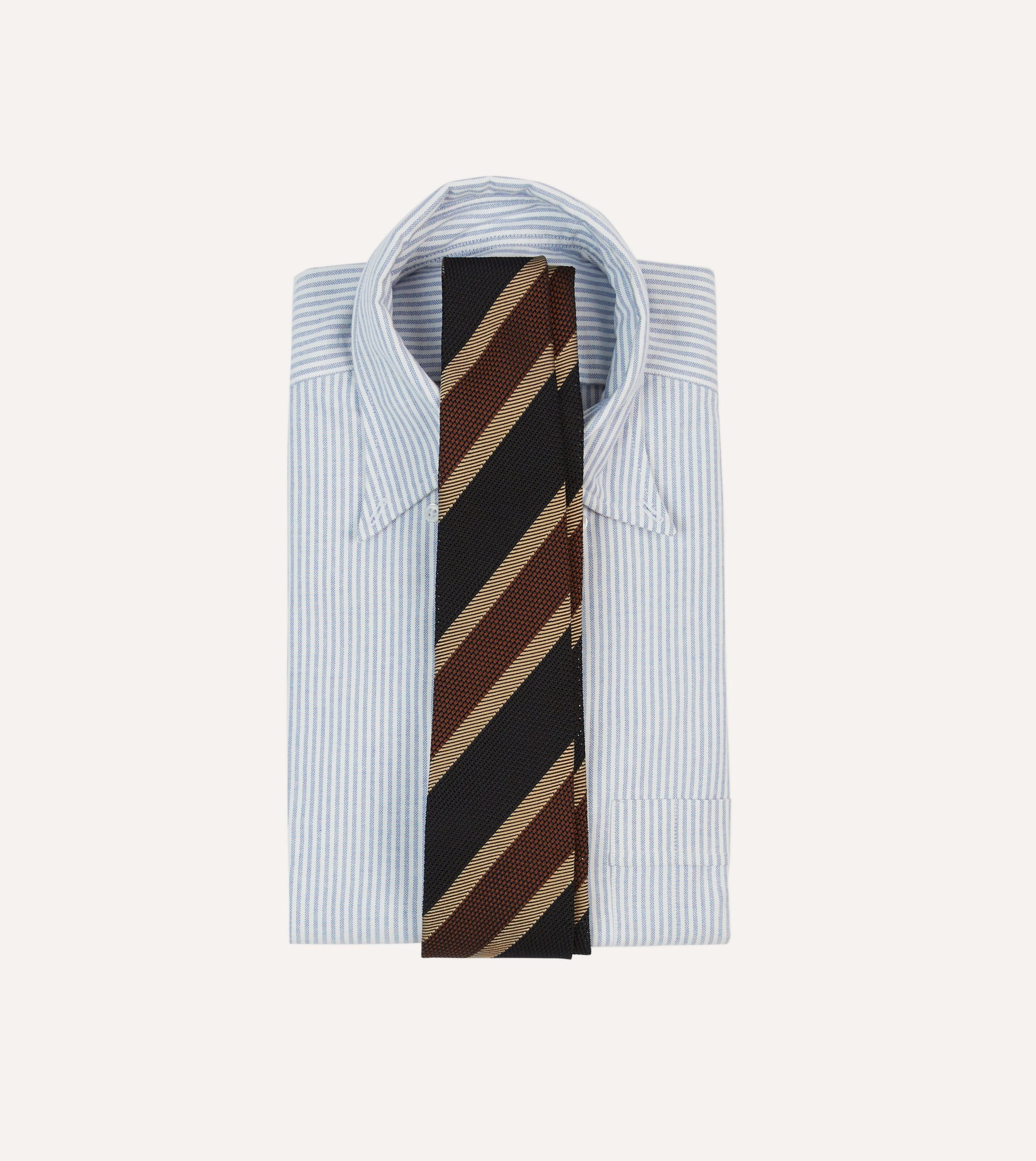 Black and Brown Multi Stripe Hand Rolled Silk Grenadine Tie - Image 2