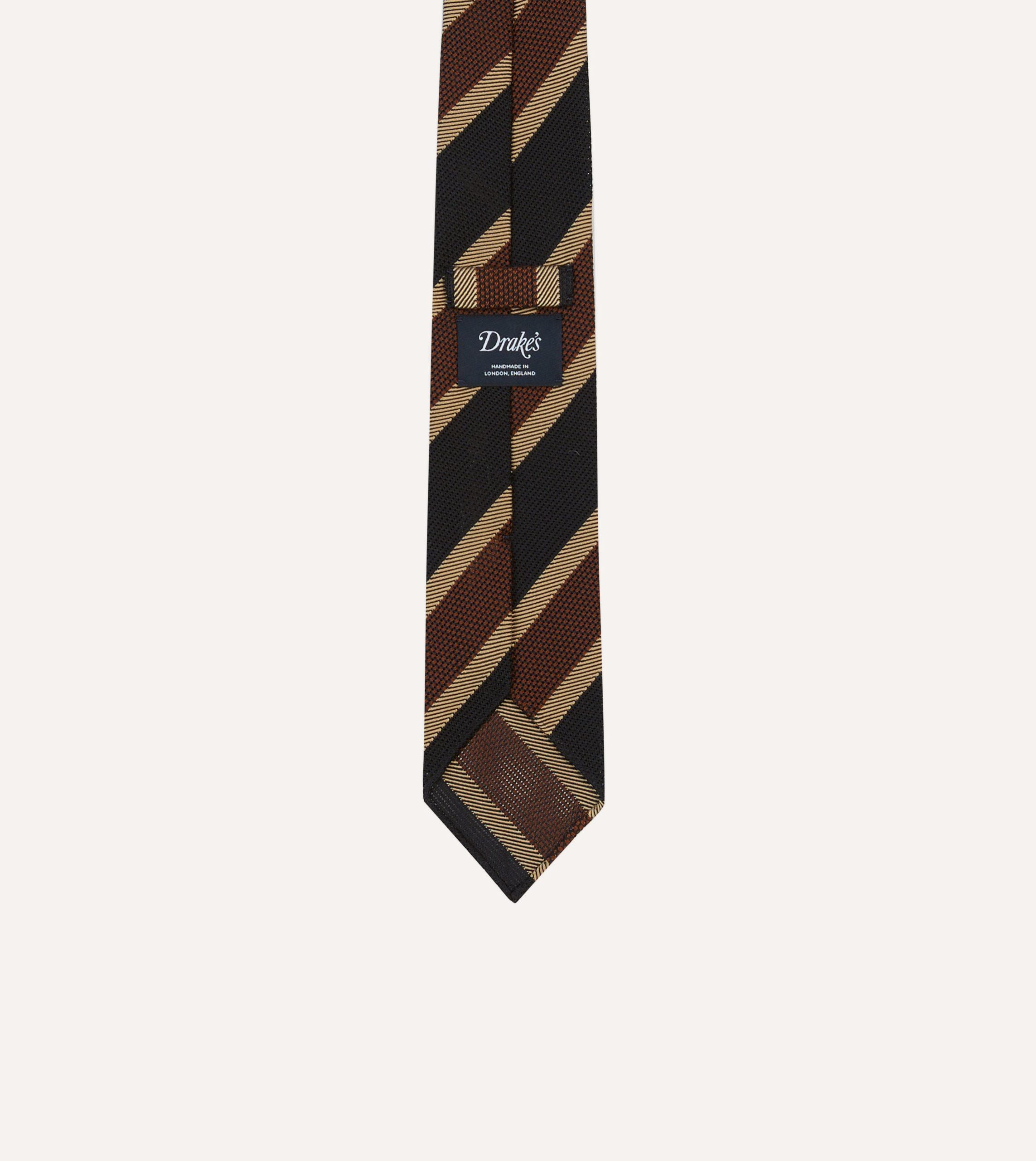 Black and Brown Multi Stripe Hand Rolled Silk Grenadine Tie - Image 4