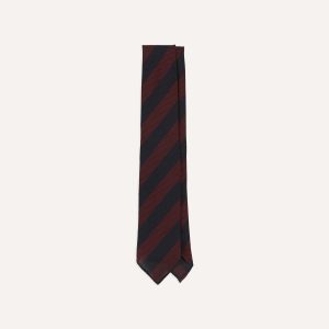 Red and Navy Block Stripe Hand Rolled Silk Grenadine Tie