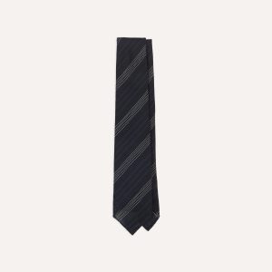 Navy and White Dashed Stripe Hand Rolled Silk Grenadine Tie