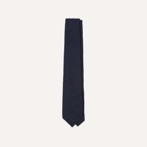 Navy Herringbone Shantung Silk Tipped Tie