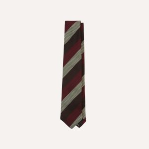 Brown. Red and Ecru Block Stripe Hand Rolled Silk Grenadine Tie
