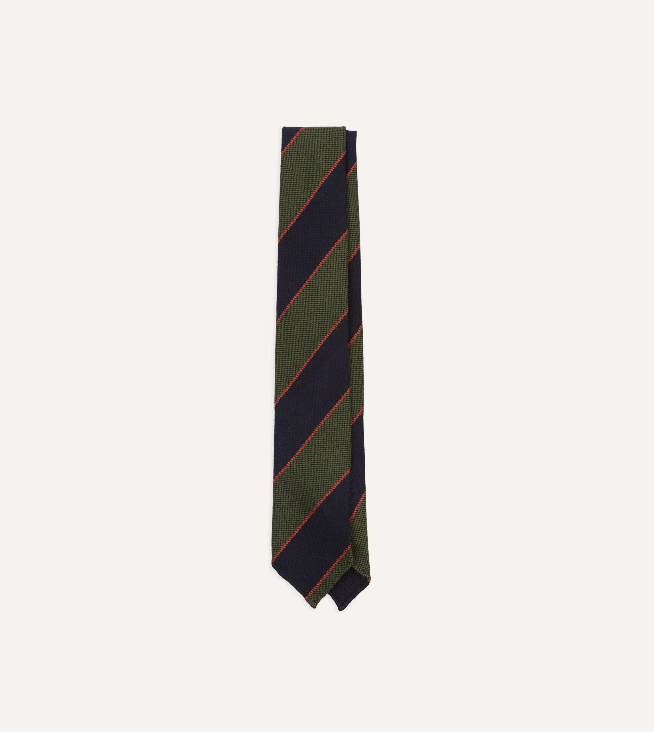 Green. Red and Navy Line Stripe Hand Rolled Wool Tie