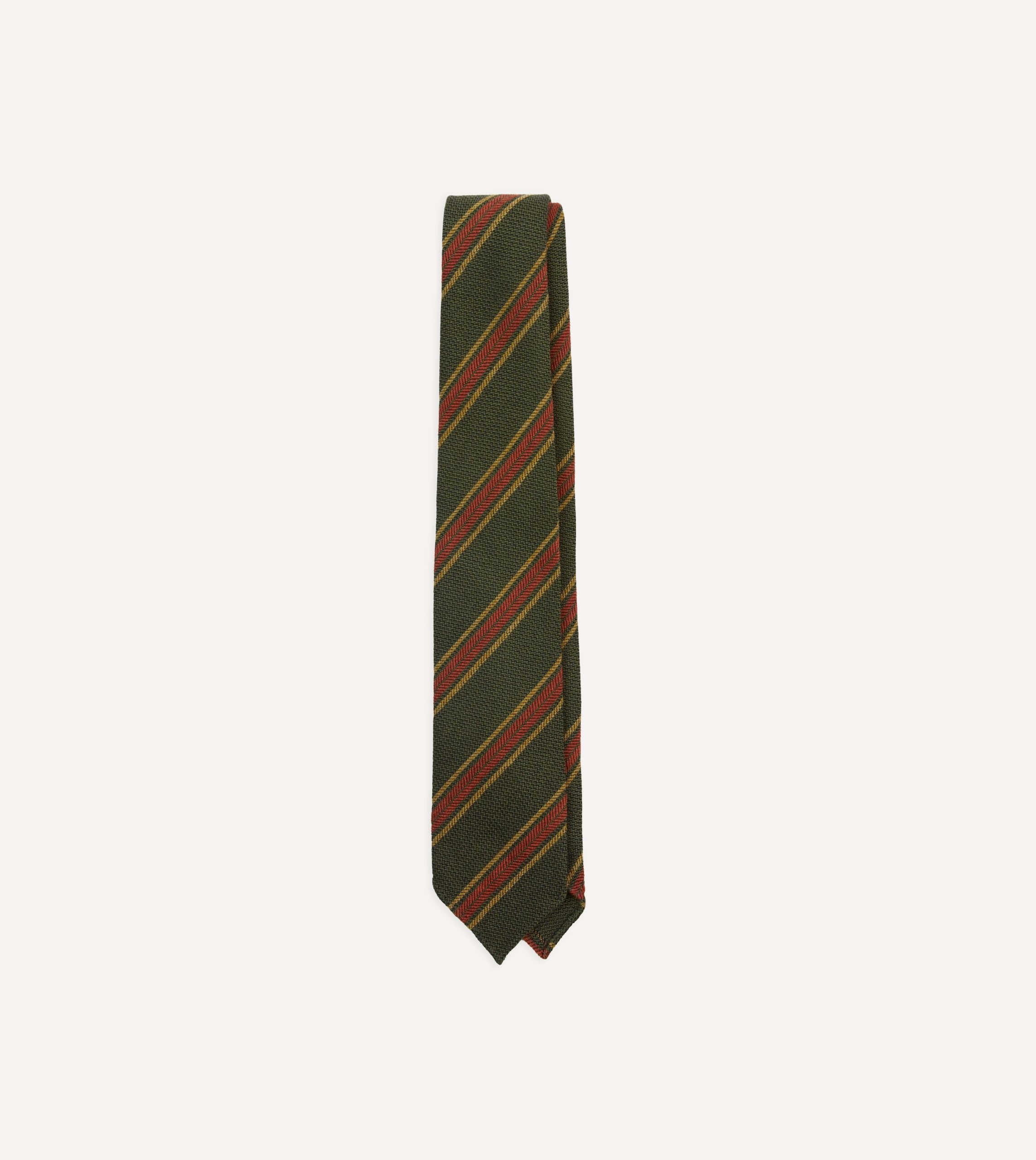 Green. Yellow and Red Triple Stripe Hand Rolled Wool Tie